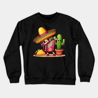 Funny Dabbing Mexican Poncho Sombrero Cinco de Mayo girl boy Crewneck Sweatshirt